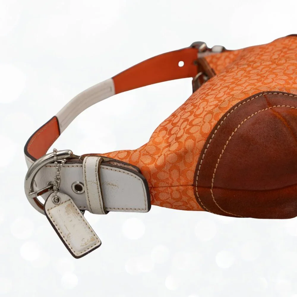 Vintage Coach Soho Orange Signature Hobo Bag | Y2K Leather Trim Purse - Picture 5 of 7